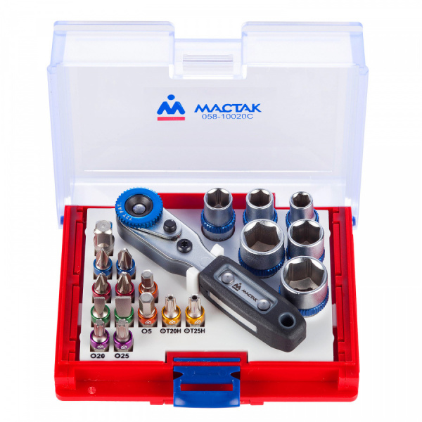 МАСТАК Набор вставок (бит) 1/4", PH, PZ, Hex, Torx, Slotted, 20 предметов МАСТАК 058-10020C
