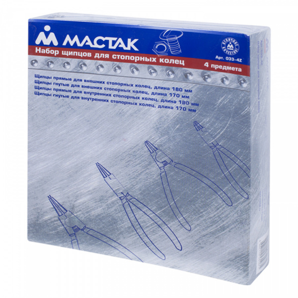 МАСТАК Набор съемников стопорных колец, 4 предмета, в футляре на молнии МАСТАК 033-4Z