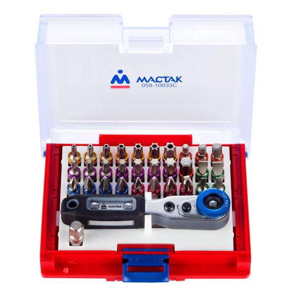 МАСТАК Набор вставок (бит) 1/4", PH, PZ, Hex, Torx, Slotted, 33 предмета МАСТАК 058-10033C