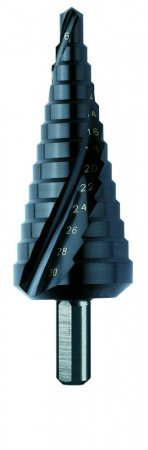 Сверло ступенчатое, HSS TiAlN, d 6-36 мм, спиральная канавка, трёхплоскостной хвостовик, CBN шлифовка