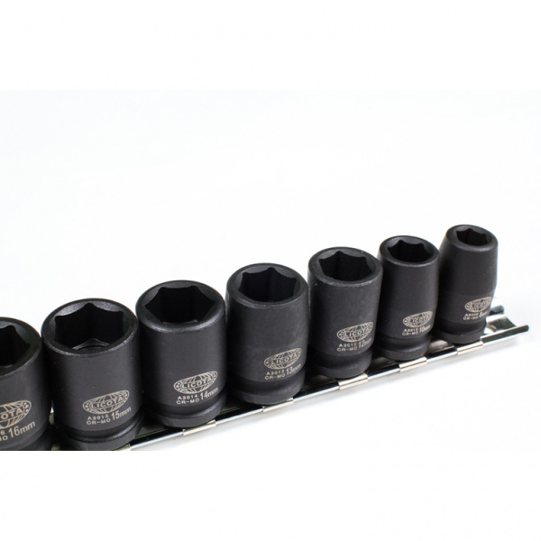 Набор ударных головок 1/4" 10 пр., 5-14 мм, на линейке (ASA-21001)