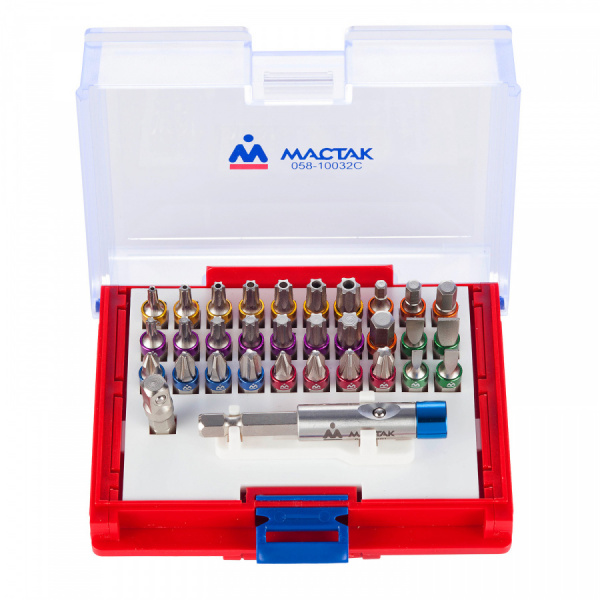МАСТАК Набор вставок (бит) 1/4", PH, PZ, Hex, Torx, Slotted, 32 предмета МАСТАК 058-10032C
