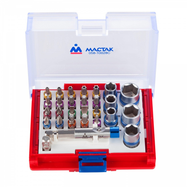 МАСТАК Набор вставок (бит) 1/4", PH, PZ, Hex, Torx, Slotted, 28 предметов МАСТАК 058-10028C