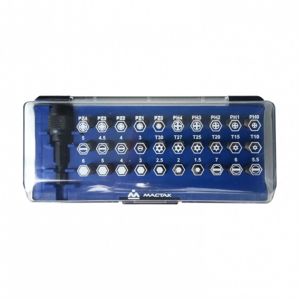 МАСТАК Набор вставок (бит) 1/4", PH, PZ, Hex, Torx, Slotted, 31 предмет МАСТАК 058-00031C