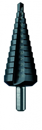 Сверло ступенчатое, HSS TiAlN, Gr.2, d 4-20 мм, прямая канавка, трёхплоскостной хвостовик, CBN шлифовка