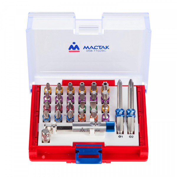 МАСТАК Набор вставок (бит) 1/4", PH, PZ, Hex, Torx, Slotted, 28 предметов МАСТАК 058-11028C